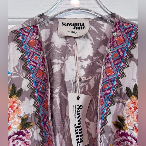 NWT Savanna Jane Floral Embroidered Open Robe / Kimono / Long Cardigan - M / L - Picture 4 of 7